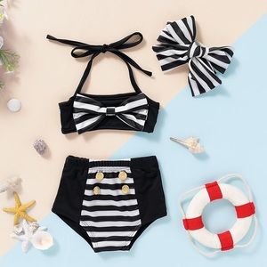 Baby Girl Retro Swim Bikini Bathing Suit-Headband Included